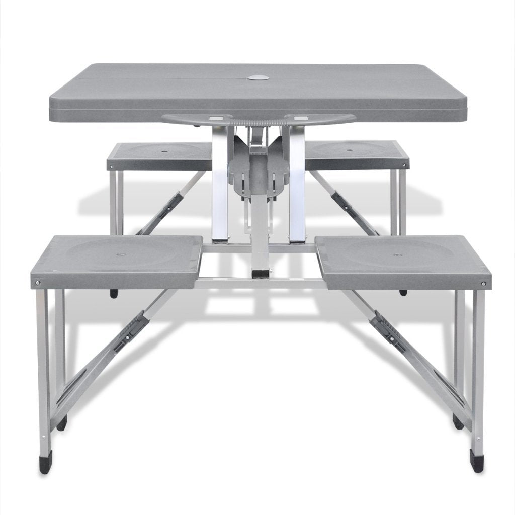 Campingtisch klappbar mit 4 Hockern Aluminium 85x65 cm Grau - Bild 7