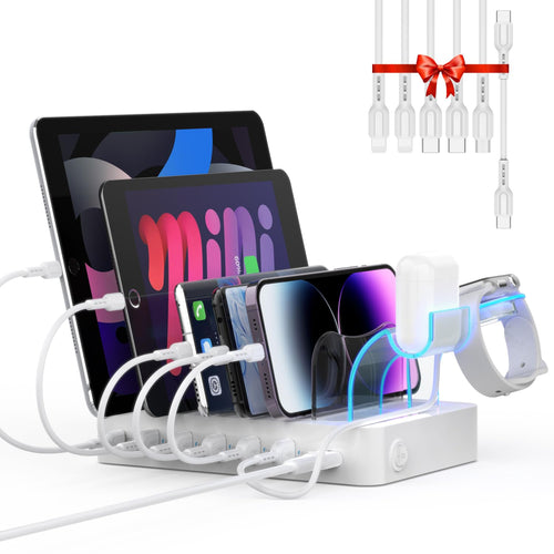 USB-C Ladestation 6-Port 60W mit Kabeln für Smartphones