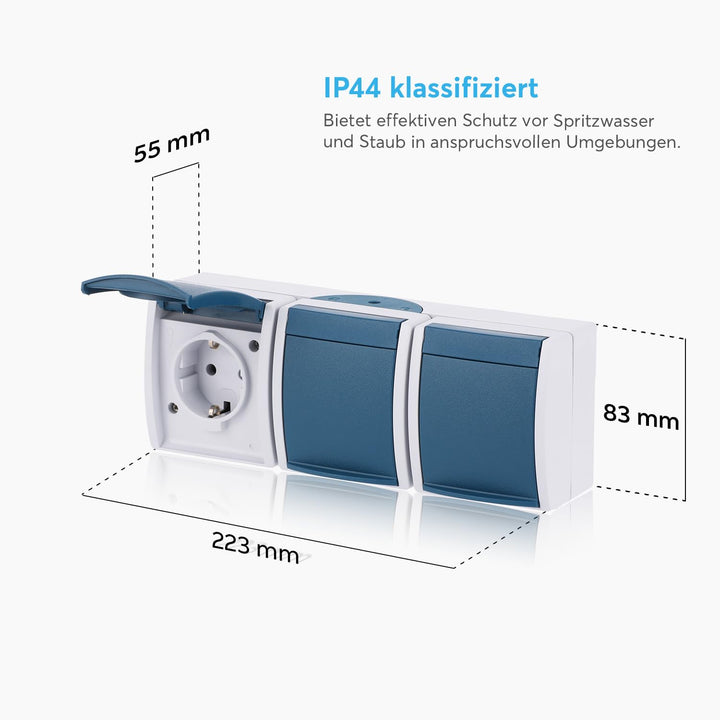 Schuko Steckdose 3-fach IP44 mit Klappdeckel für Aussen und Werkstatt - Bild 4