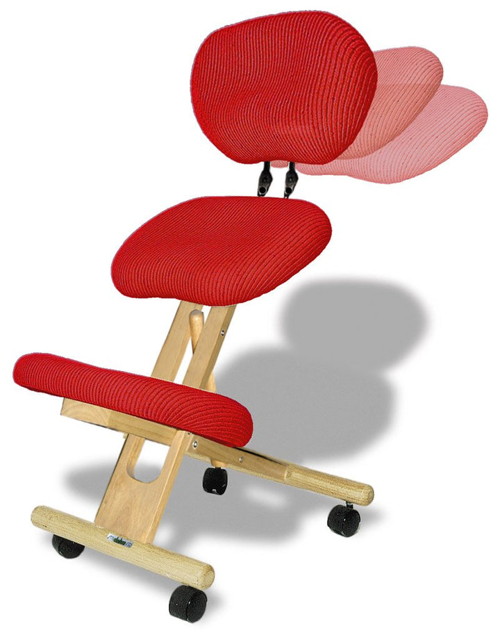 Kniehocker Ergonomisch mit Rückenlehne Holz Gummibaum Stoff Natur/Rot