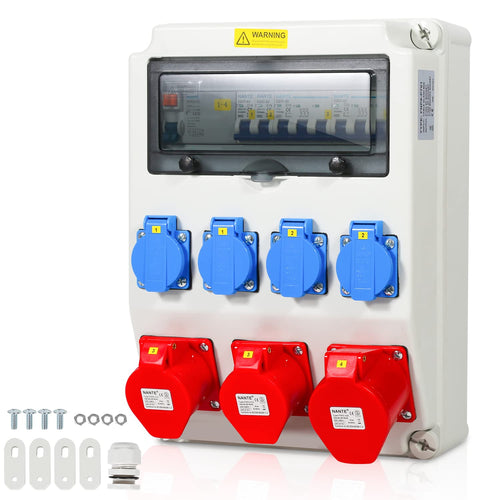 Baustromverteiler 5-polig IP44 CEE 16/32A mit FI und 4x Schuko
