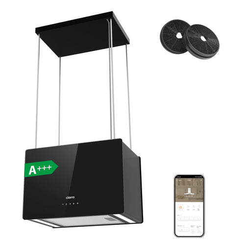 Inselhaube Umluft 48 cm schwarz 700 m³/h mit WiFi-Steuerung