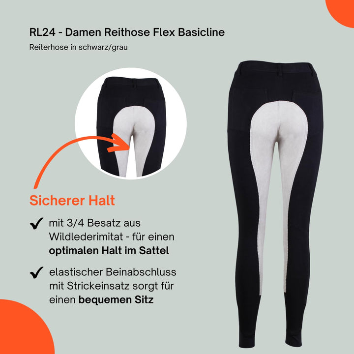 Reithose Damen Vollbesatz Schwarz/Grau Baumwolle-Stretch Gr. 42 - Bild 4