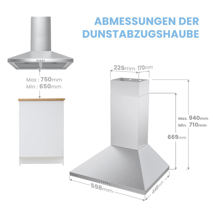 Dunstabzugshaube 60cm Edelstahl Umluft &amp; Abluft A++ 400m³/h - Bild 2