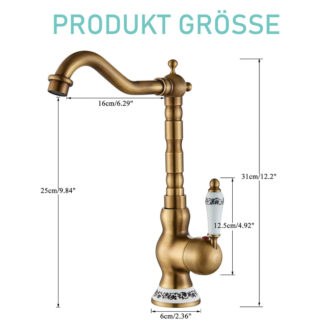 Waschtischarmatur Retro Messing Keramik für Badezimmer - Bild 7