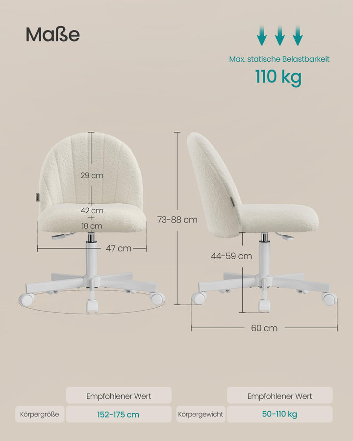 Drehstuhl Teddy-Fleece cremeweiss höhenverstellbar bis 110 kg - Bild 8