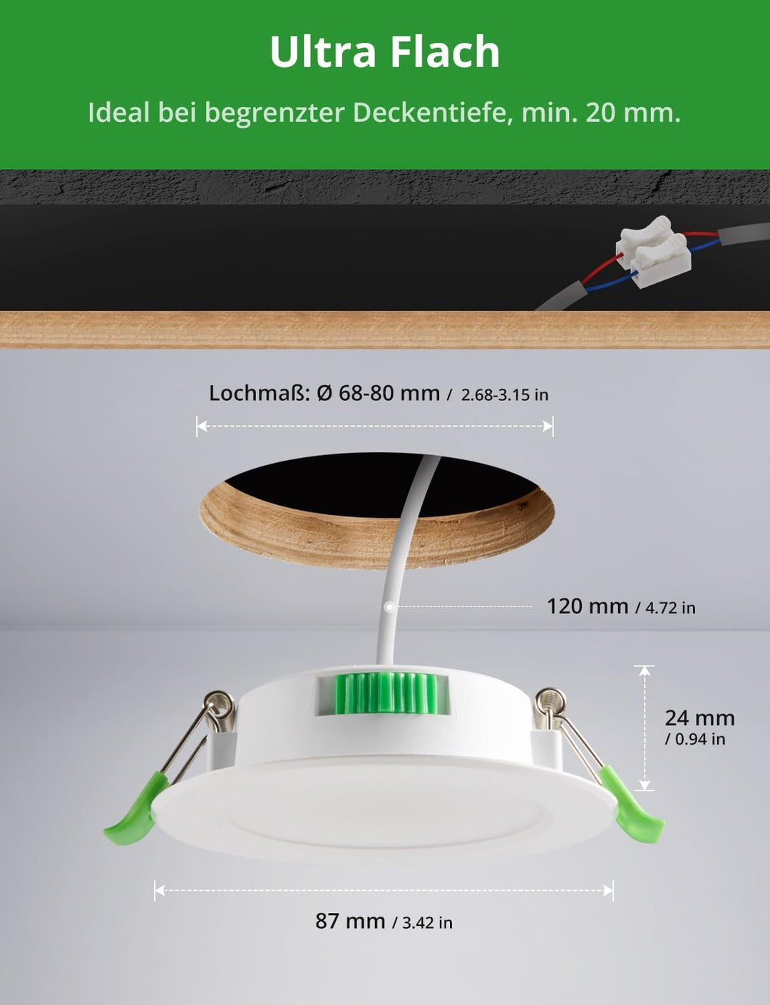 LED Einbaustrahler 20er Set IP44 3 Farbtemperaturen 68–80mm Lochmaß - Bild 8