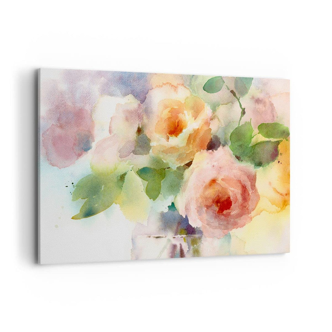 Leinwandbild Rose 100x70 cm mit Rahmen Botanik Pastell Wanddeko