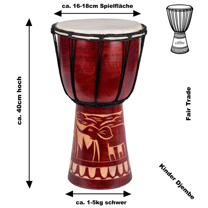 Djembe Trommel 40 cm Mahagoni mit Ziegenfell Elefant-Motiv - Bild 3