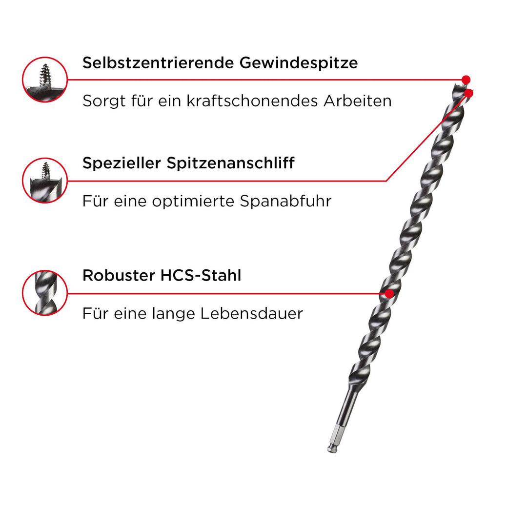 Schlangenbohrer Holz 16 mm x 460 mm PTFE-Beschichtung Sechskantschaft - Bild 3