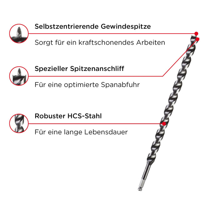 Schlangenbohrer Holz 16 mm x 460 mm PTFE-Beschichtung Sechskantschaft - Bild 3
