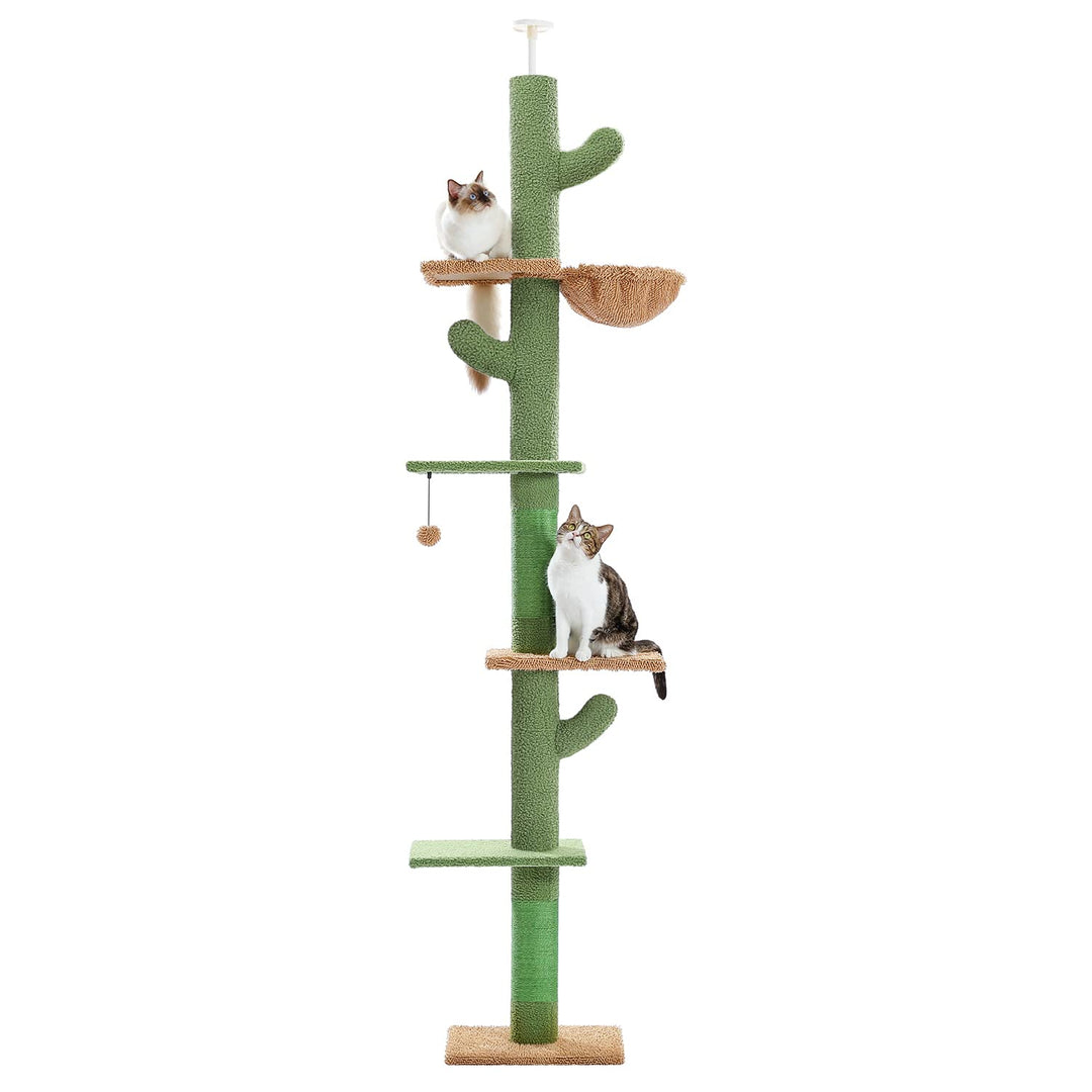 Kaktus Kratzbaum Deckenspanner 5 Ebenen mit Hängematte 229–275 cm