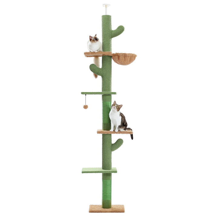 Kaktus Kratzbaum Deckenspanner 5 Ebenen mit Hängematte 229–275 cm