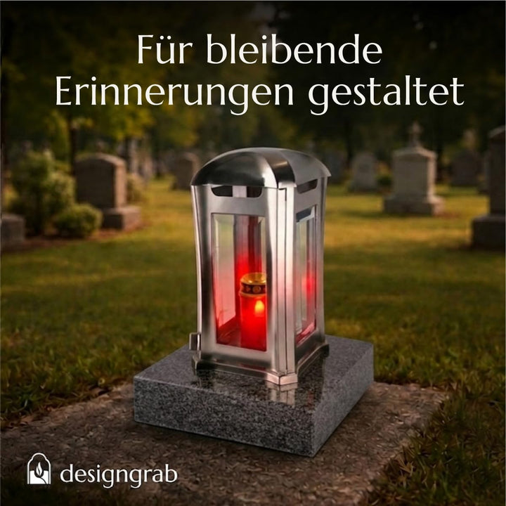 Grablampe Edelstahl gebürstet mit Granitsockel Nero Impala 13×13×24 cm - Bild 8