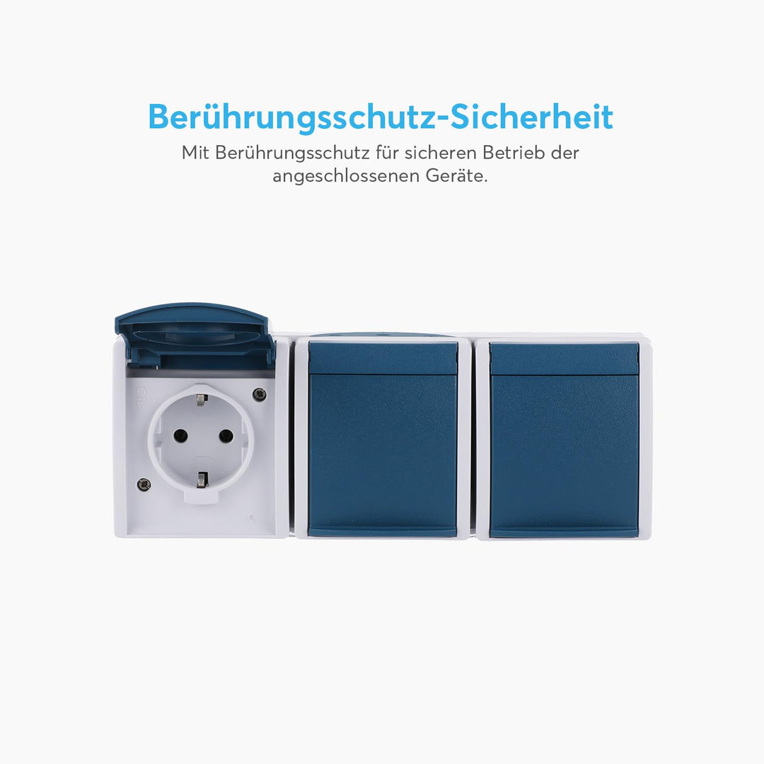Schuko Steckdose 3-fach IP44 mit Klappdeckel für Aussen und Werkstatt - Bild 5
