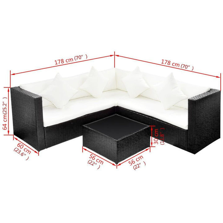 Rattan Lounge Set 5-teilig Schwarz mit Glasstisch für Garten Terrasse - Bild 2