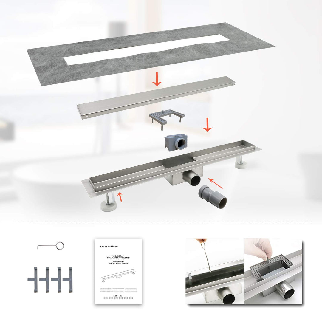 Duschrinne 60 cm Edelstahl 2-in-1 befliesbar mit Siphon - Bild 5