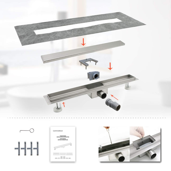Duschrinne 60 cm Edelstahl 2-in-1 befliesbar mit Siphon - Bild 5