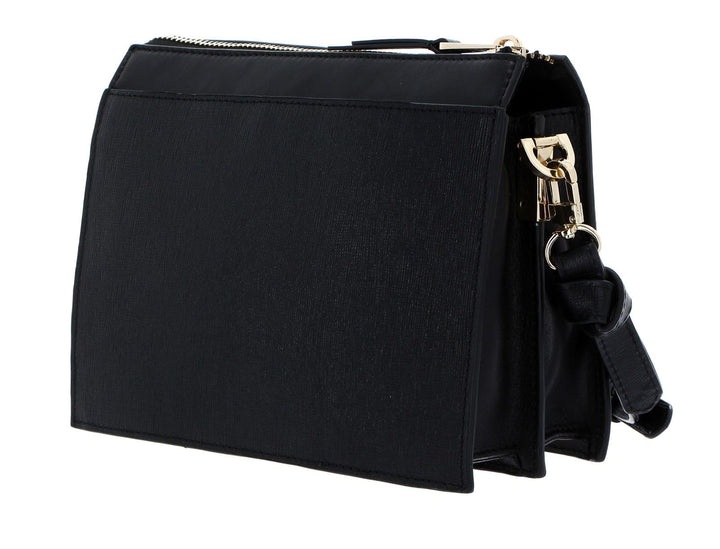 Umhängetasche Damen Schwarz Echtleder-Look mit Goldverschluss 24,5 cm - Bild 4