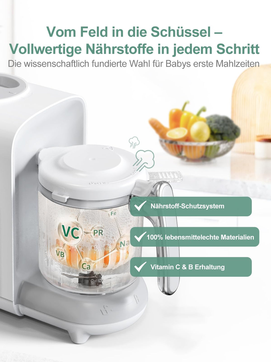 Babynahrungszubereiter 6-in-1 Dampfgarer Mixer BPA-frei für Babybrei - Bild 3