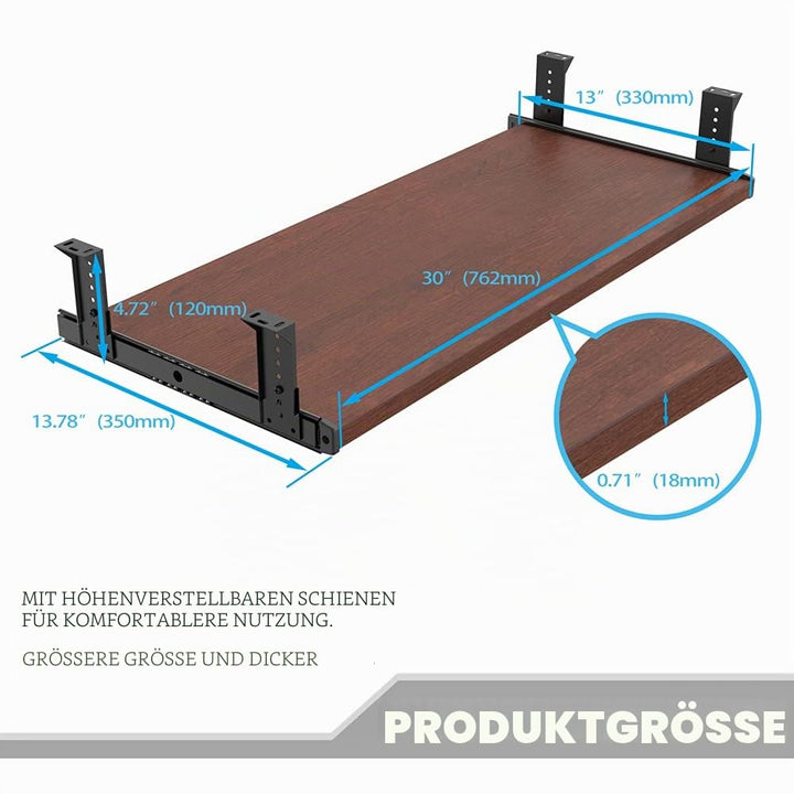 Tastaturablage Holz 76 cm höhenverstellbar 4 Stufen für Schreibtisch - Bild 3