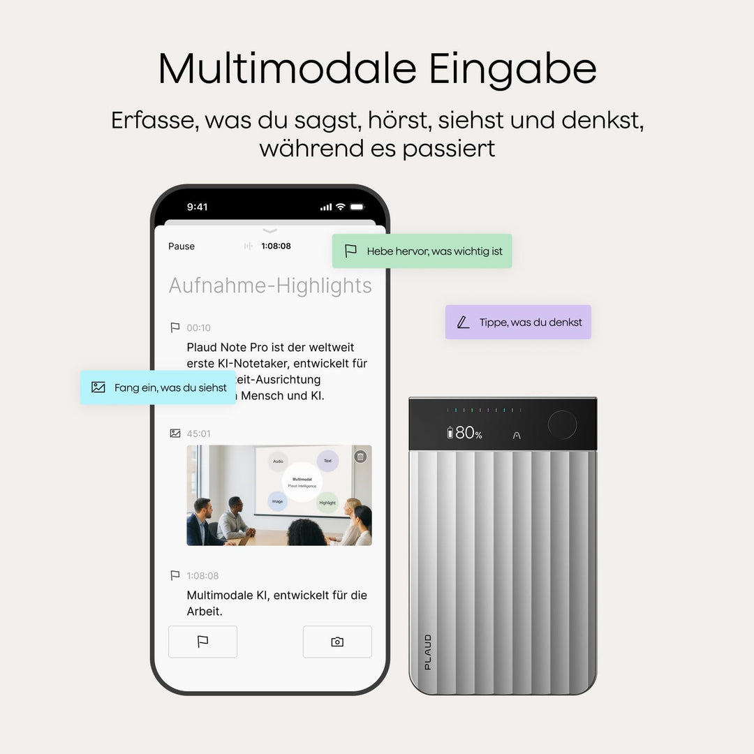 KI-Diktiergerät mit AMOLED-Display 5-Mikrofon-System 112+ Sprachen - Bild 4