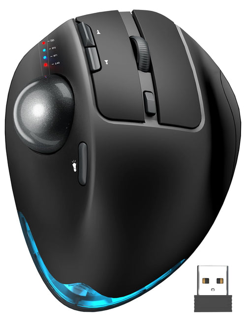 Trackball Maus kabellos Bluetooth USB RGB ergonomisch 3 Geräte