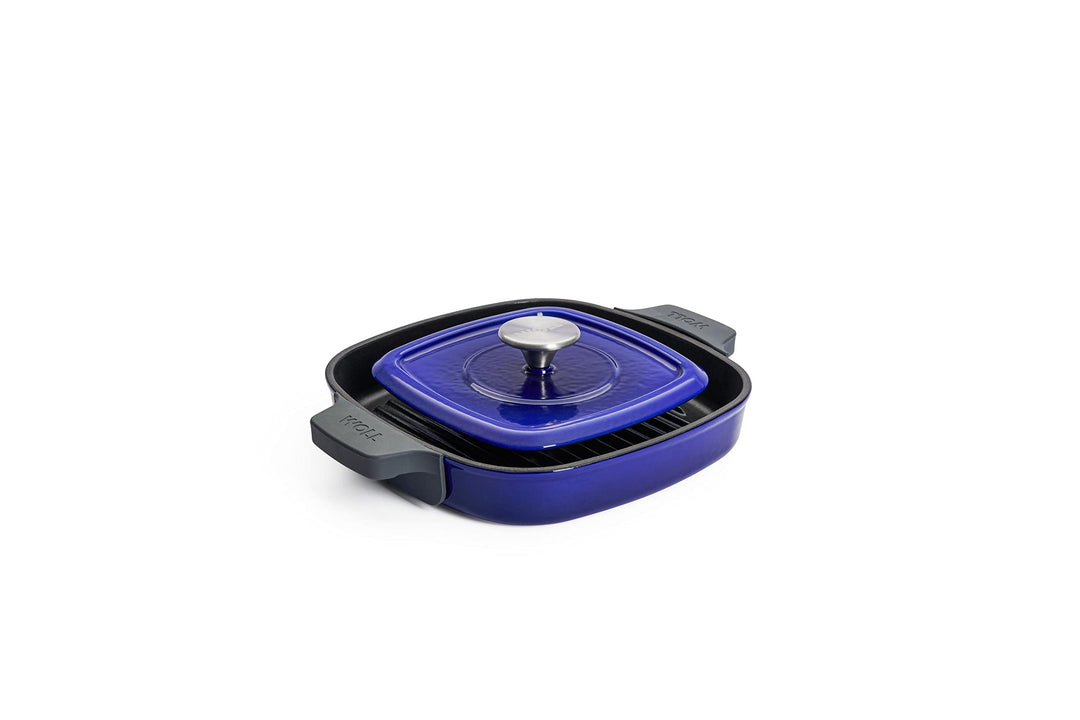 Gusseisen Grillpfanne viereckig 24x24 cm mit Steakpresse Induktion