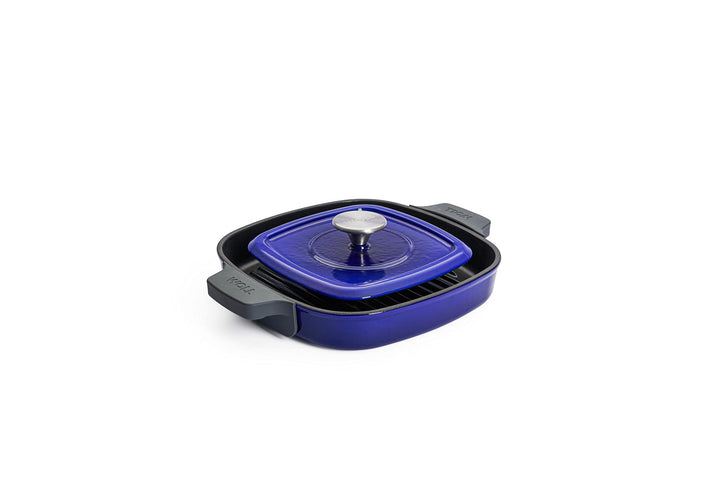 Gusseisen Grillpfanne viereckig 24x24 cm mit Steakpresse Induktion
