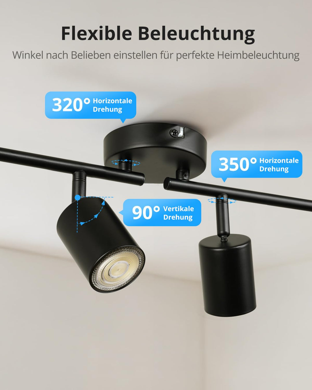Deckenstrahler Schwarz 4-flammig GU10 Metall schwenkbar - Bild 2