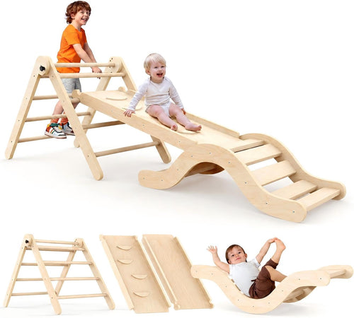 Klettergerüst Indoor Holz 7-in-1 mit Rutsche für Kleinkinder