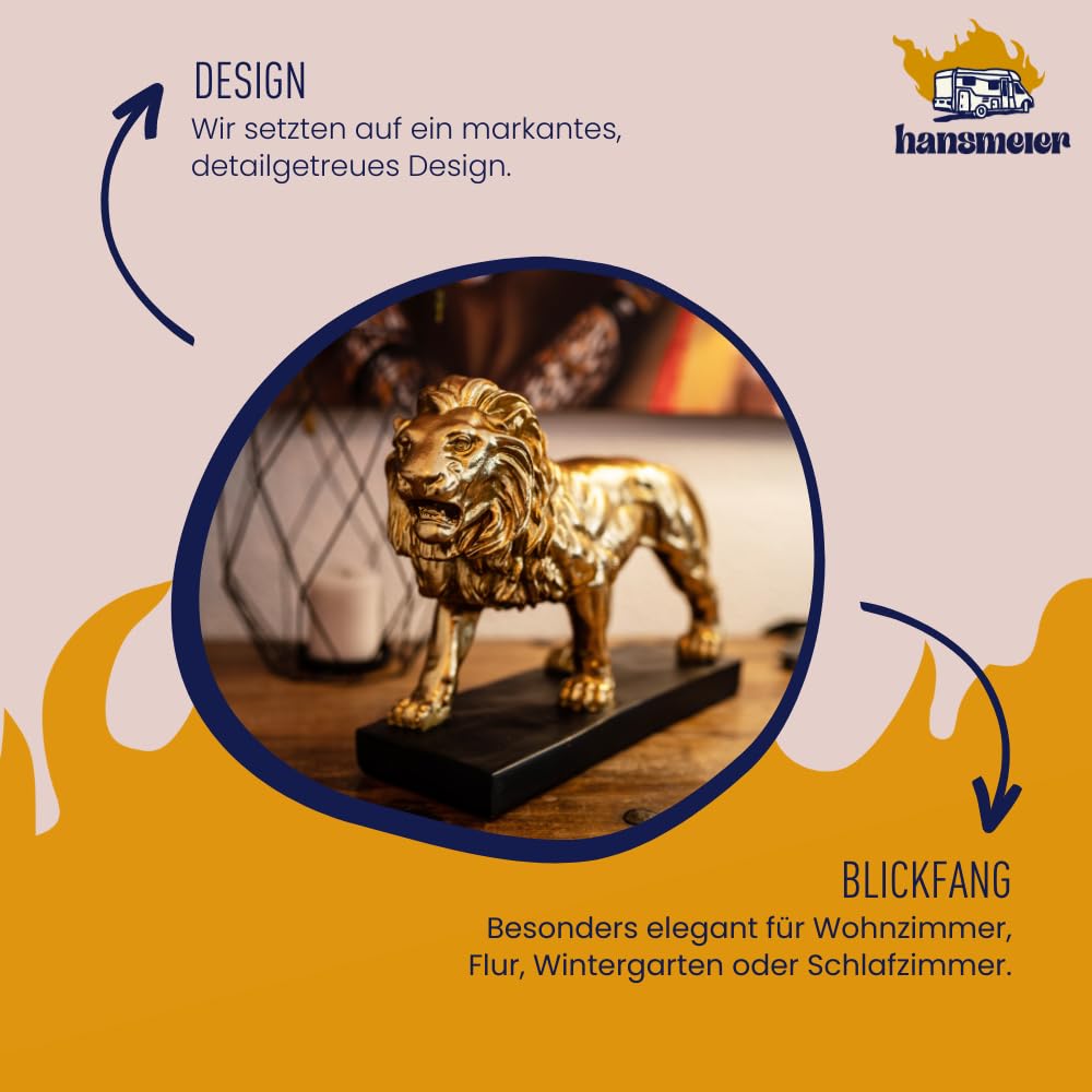 Löwen Skulptur Kunststein gold 47x35x13 cm für Innen und Aussen - Bild 3