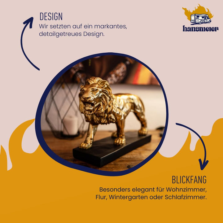 Löwen Skulptur Kunststein gold 47x35x13 cm für Innen und Aussen - Bild 3