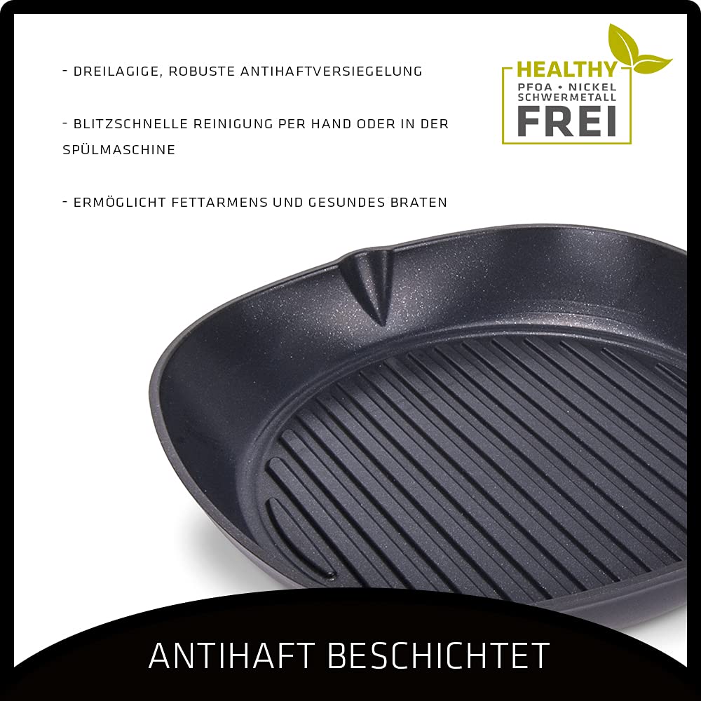 Grillpfanne Gusseisen emailliert 27x27 cm mit Grillrippen - Bild 2