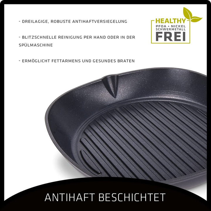 Grillpfanne Gusseisen emailliert 27x27 cm mit Grillrippen - Bild 2