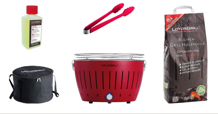Tischgrill Starter-Set raucharm Feuerrot mit Tragetasche 4-teilig