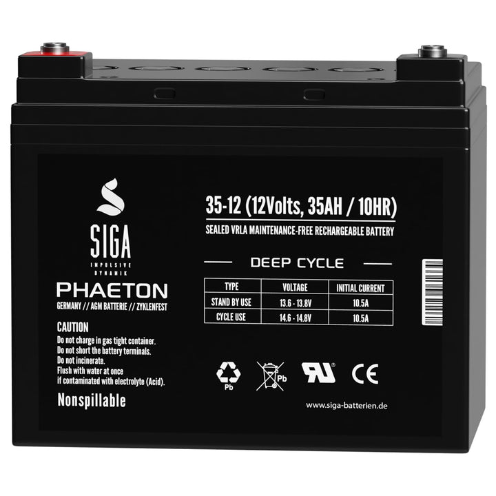 Rasentraktor Batterie AGM 12V 35Ah 430A Kaltstartstrom Pluspol links