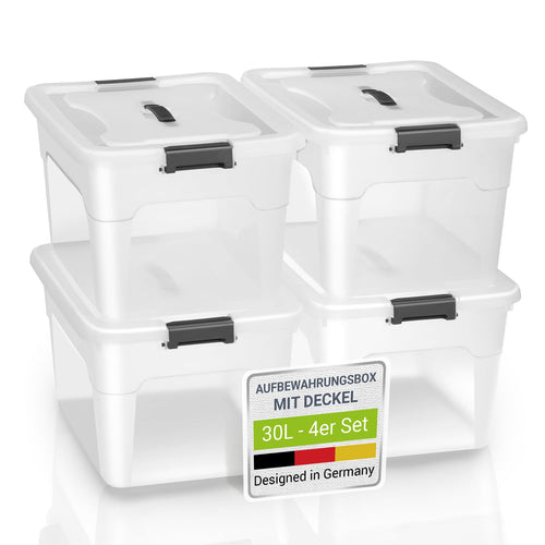 Aufbewahrungsbox mit Deckel 4er Set 30 L Kunststoff transparent stapelbar