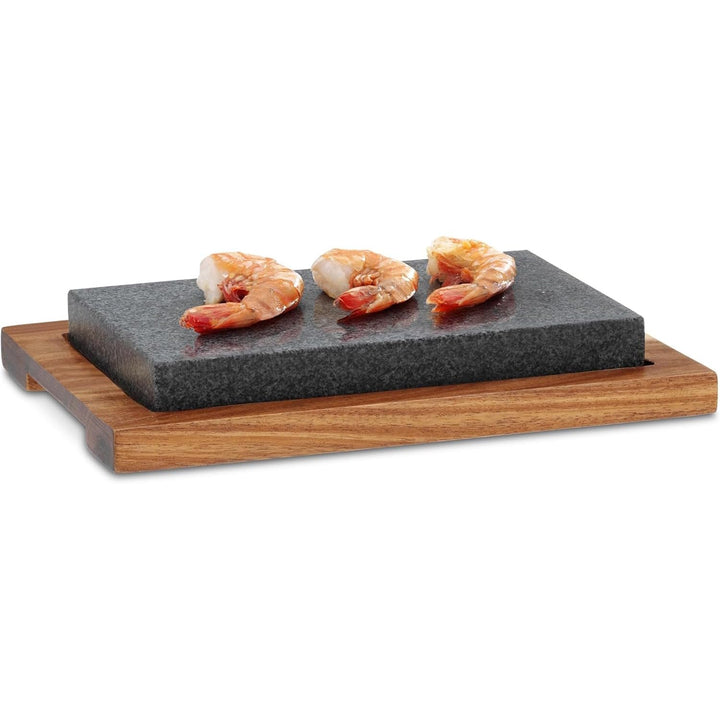 Steingrill Granit mit Akazienholz-Servierplatte 20x12 cm Tischgrill