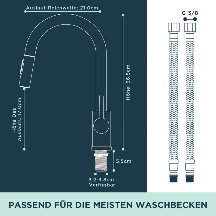 Küchenarmatur Edelstahl Hochbogen 360° schwenkbar mit Pulldown-Brause - Bild 6