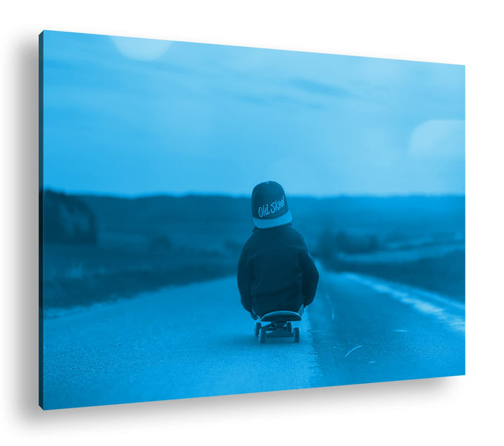 Leinwandbild Skater Sonnenuntergang Monochrom Blau 80x60 cm