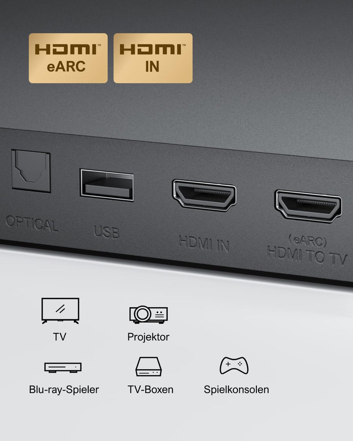 Soundbar 7.1 Surround mit Dolby Atmos, kabellosem Subwoofer und HDMI eARC - Bild 9