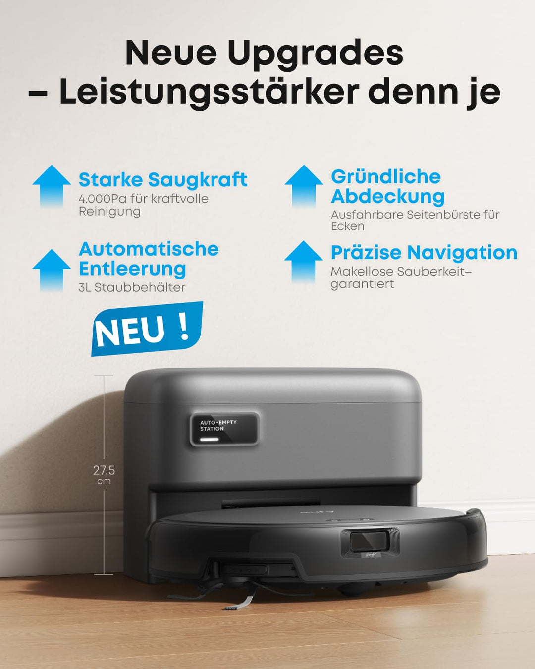 Saugroboter mit Absaugstation 4000Pa Saugkraft fuer Tierhaare - Bild 2