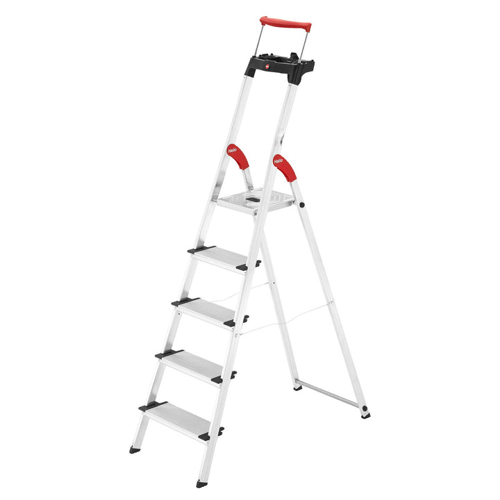 Alu-Stehleiter 5 Stufen bis 150 kg mit Haltebügel und Ablage - Bild 4