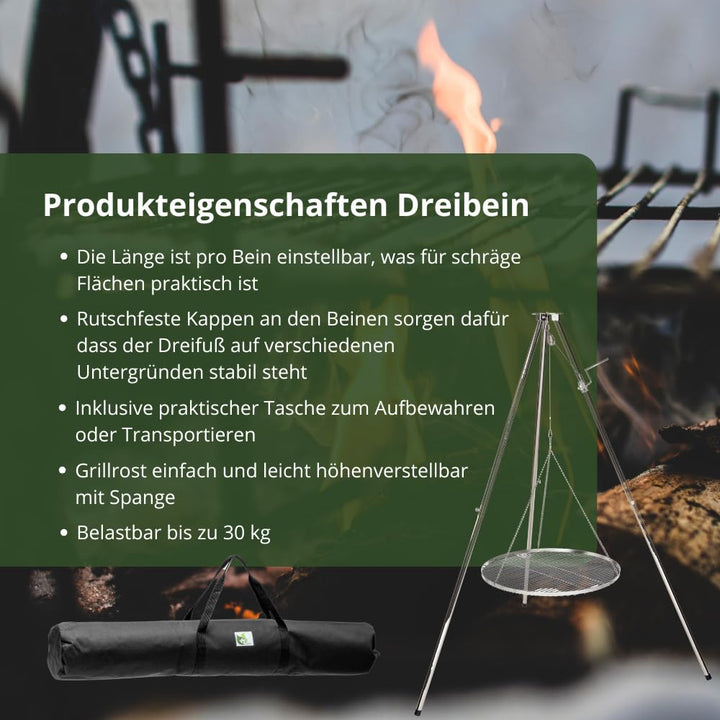 Dreibein Schwenkgrill Edelstahl höhenverstellbar mit Kurbel &amp; Tasche - Bild 4
