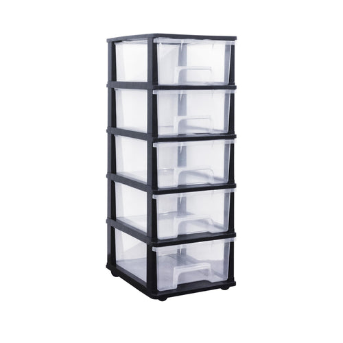 Rollcontainer mit 5 Schubladen transparent 17L je Fach aus PP
