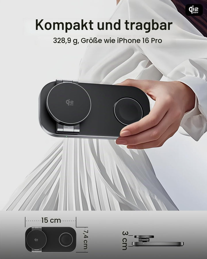 Kabellose Ladestation 3-in-1 Qi2 25W faltbar für iPhone &amp; Watch - Bild 5