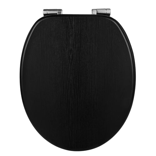 WC-Sitz Oval mit Absenkautomatik MDF Holzmaserung Schwarz Softclose