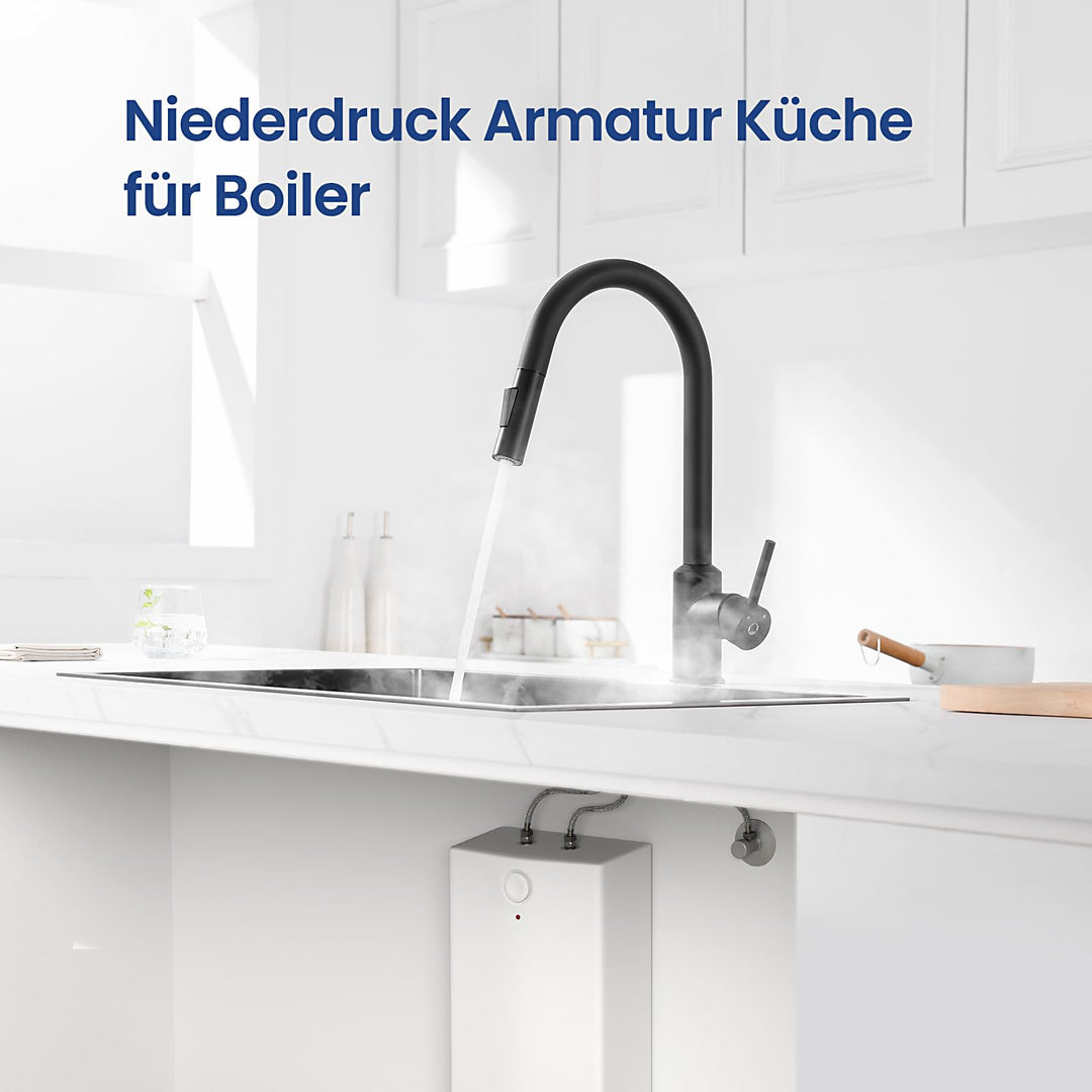 Niederdruck Küchenarmatur Schwarz Matt 360° schwenkbar ausziehbar - Bild 3