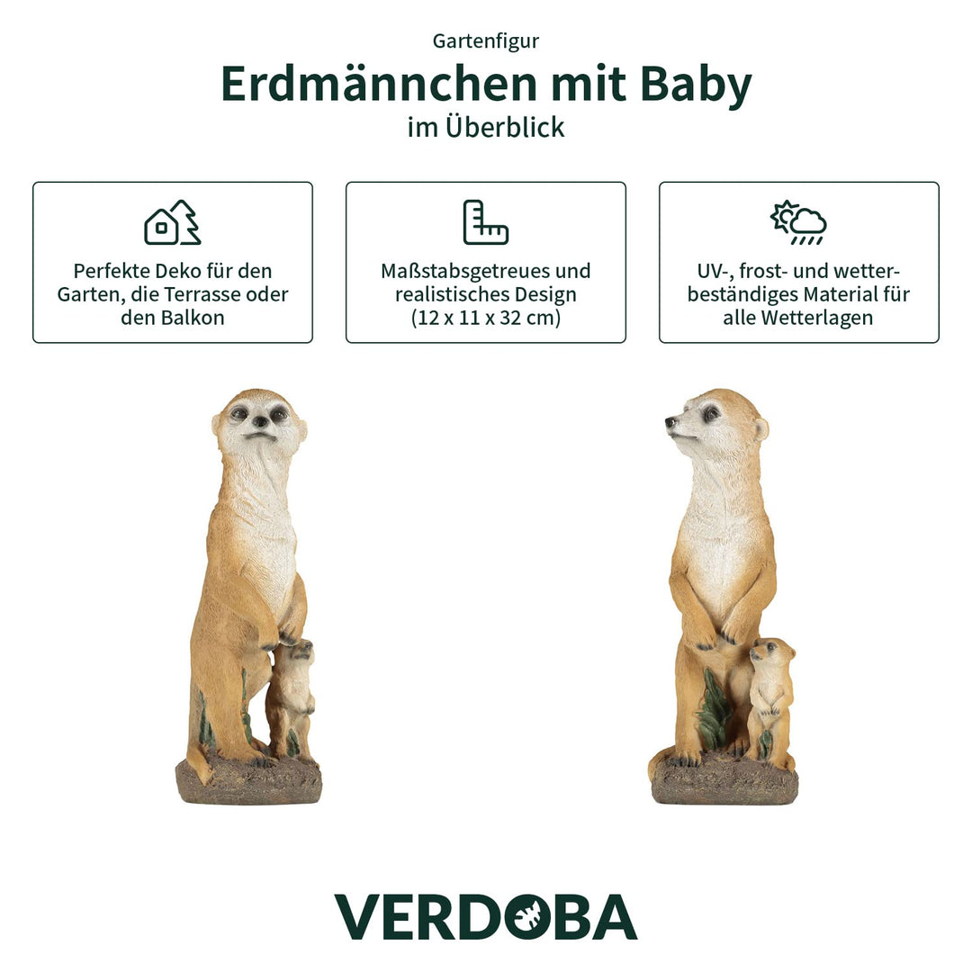 Gartenfigur Erdmännchen Mutter mit Baby Kunstharz handbemalt - Bild 3
